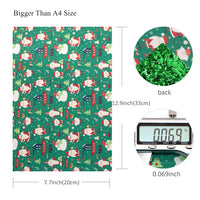 Christmas Snowmen on Green with Green Chunky Glitter Double Sided Faux Leather Sheet
